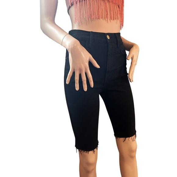 FRAME DENIM Black Bermuda Shorts Le Vintage Raw Edge Cut Offs 5-Pocket Dungaree - Picture 9 of 14